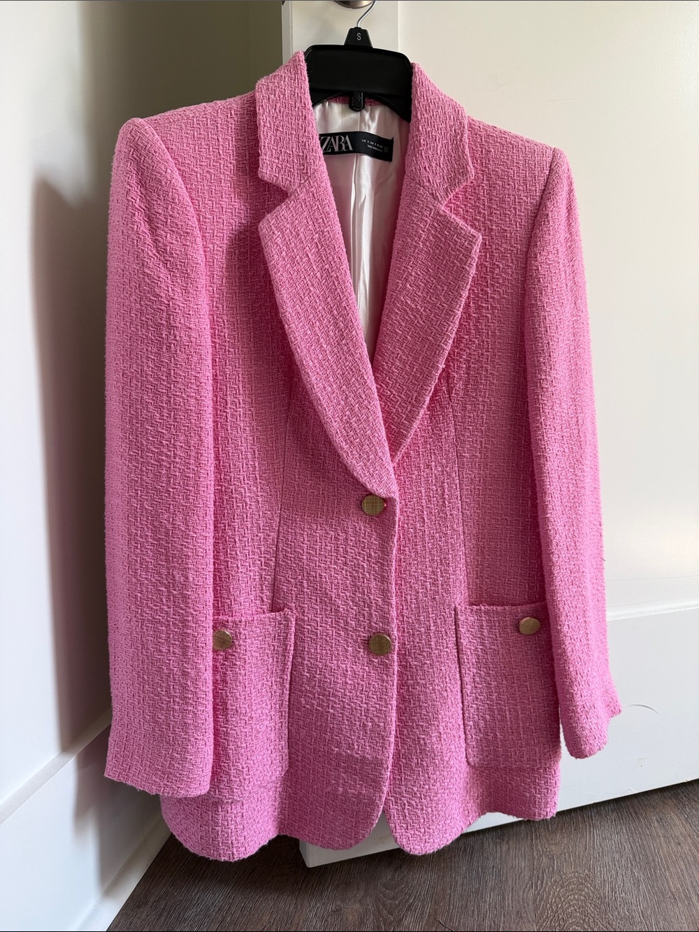 Zara Bubblegum Pink Textured Tailored Blazer